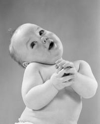 1950s Baby In Diaper Head To One Side Arms Hands Clasped In Front | Obraz na stenu