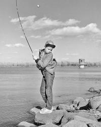 1980s Boy Fishing On Riverbank | Obraz na stenu