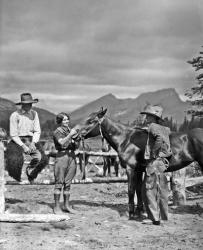 1930s Cowboys & A Woman Grooming A Horse | Obraz na stenu
