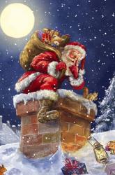 Santa at Chimney with moon | Obraz na stenu