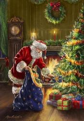 Santa at Tree Blue Sack | Obraz na stenu