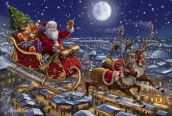 Santa Sleigh and Reindeer in Sky | Obraz na stenu