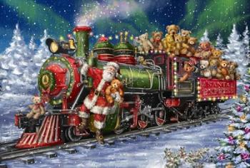 Santa Green /Red Train with toy bears | Obraz na stenu