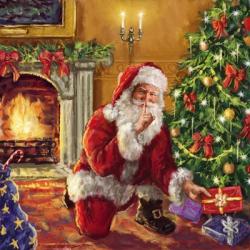 Santa at tree with present | Obraz na stenu