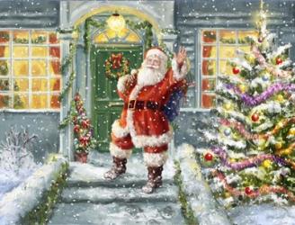 Santa on Steps with green door | Obraz na stenu