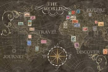 Old World Journey Stamps Black | Obraz na stenu