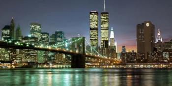 The Brooklyn Bridge and Twin Towers at Night | Obraz na stenu