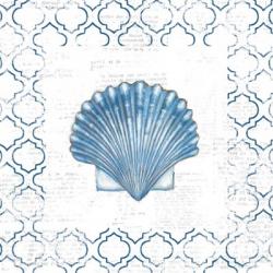 Navy Scallop Shell on Newsprint | Obraz na stenu