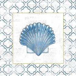 Navy Scallop Shell on Newsprint with Gold | Obraz na stenu