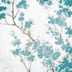 Teal Cherry Blossoms II on Cream Aged no Bird | Obraz na stenu