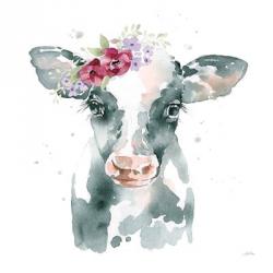 Floral Cow Pink Sq | Obraz na stenu