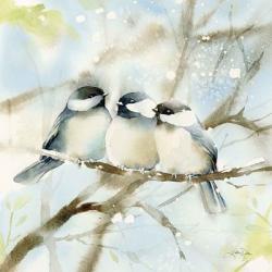 Three Chickadees in Spring Sq | Obraz na stenu