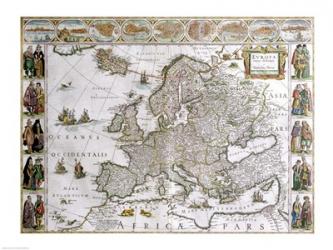 Close-up of the map of Europe, Joan Bleau, 1630 | Obraz na stenu