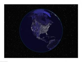 Satellite view of the Earth showing city lights at night | Obraz na stenu