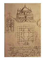 Sketch of a Square Church with Central Dome & Minaret | Obraz na stenu