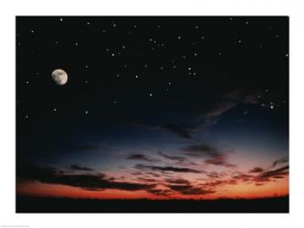 Moon and stars in the sky at dusk | Obraz na stenu